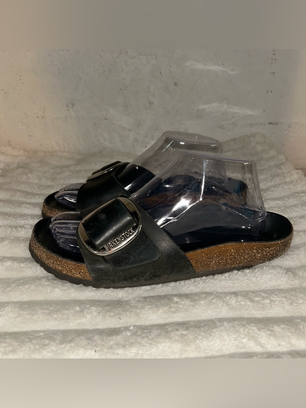 Birkenstock Madrid Big Buckle Black Leather Slide Sandals Made in Germany EU 39